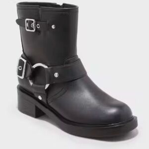 Universal Thread Black Combat Moto Boots with Buckle Straps